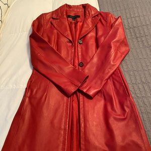 Soft red leather coat 3/4" length Size small